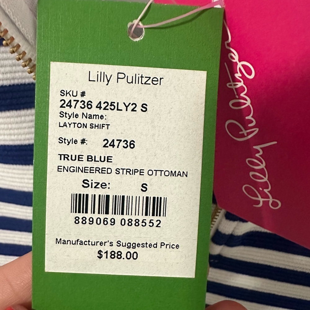 Lilly Pulitzer Blue and White Striped Dress, Size Small NWT - Picture 8 of 12